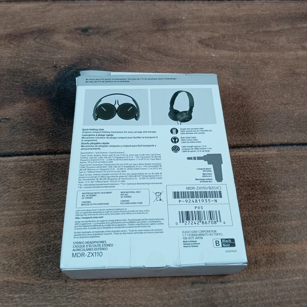 Sony MDR-ZX110 Wired On-Ear Headphones Black Foldable Stereo MDRZX110/BZ(UC)